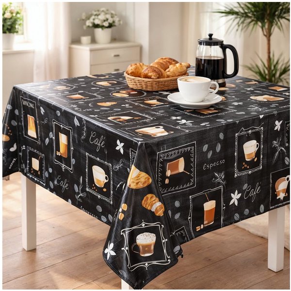 Melody Gartentischdecke Wachstuchtischdecke Tischdecke Gartentischdecke Kaffee Kuchen schwarz, fleckenabweisend, abwischbar, wasserfest, fleckschutz
