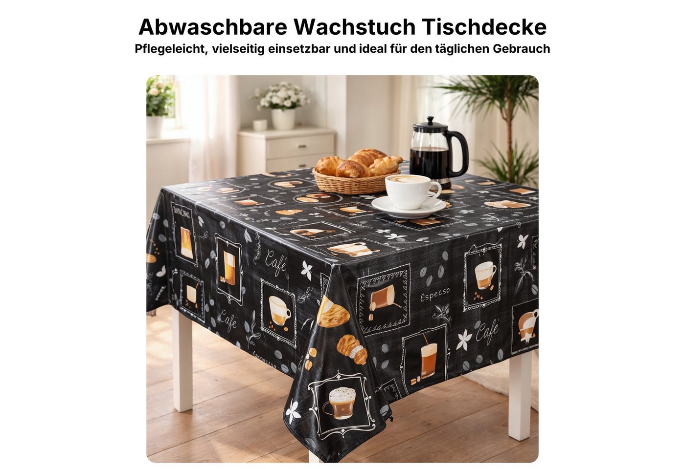 Melody Gartentischdecke Wachstuchtischdecke Tischdecke Gartentischdecke Kaffee Kuchen schwarz, fleckenabweisend, abwischbar, wasserfest, fleckschutz – Bild 2 von 5
