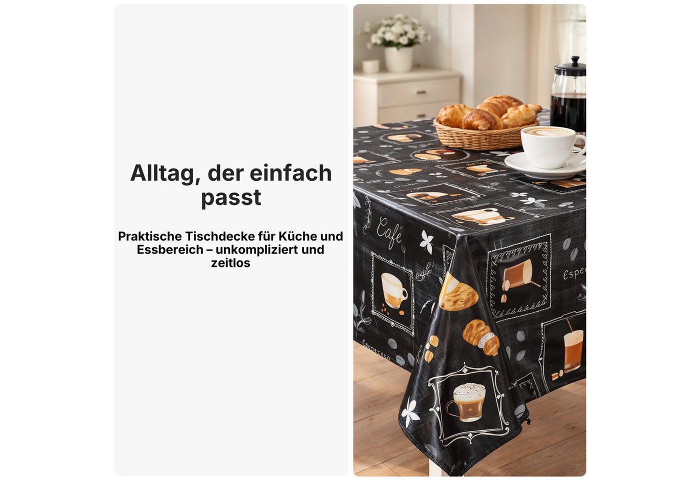 Melody Gartentischdecke Wachstuchtischdecke Tischdecke Gartentischdecke Kaffee Kuchen schwarz, fleckenabweisend, abwischbar, wasserfest, fleckschutz – Bild 4 von 5
