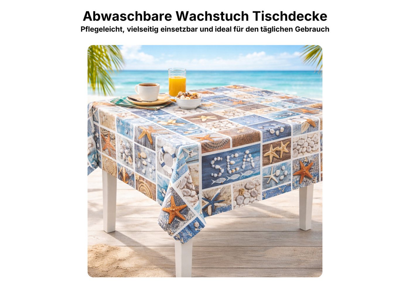 Melody Gartentischdecke Wachstuchtischdecke Tischdecke Seestern abwaschbar eckig, fleckenabweisend, wasserabweisend, Glattes Gewebe, bedruckt – Bild 2 von 5