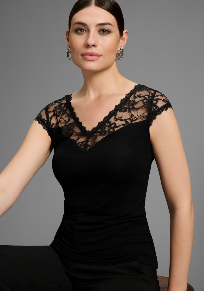 Melrose Spitzenshirt taillierter Schnitt, elastisches Material, mit Spitzenband – Bild 3 von 5
