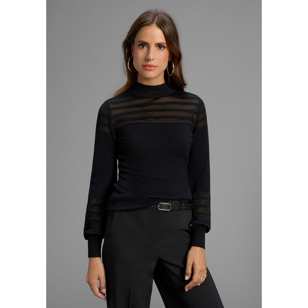 Melrose Stehkragenpullover mit transparenten Streifen und Ballonärmeln