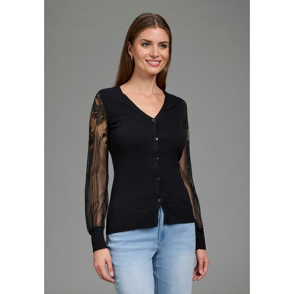 Melrose Strickjacke mit figurumspielender Passform mit filigranen Spitzenärmeln