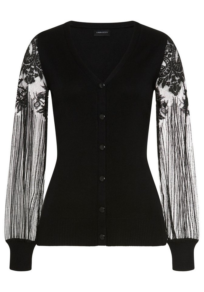 Melrose Strickjacke mit figurumspielender Passform mit filigranen Spitzenärmeln – Bild 5 von 5