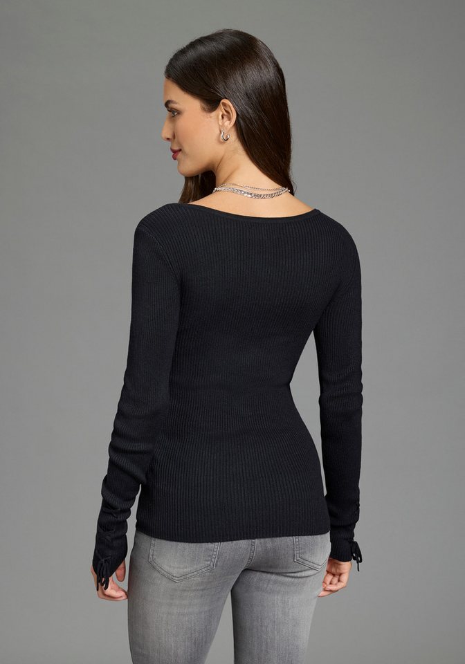 Melrose Strickpullover feminine Passform aus Rippe mit Schnürung – Bild 2 von 5