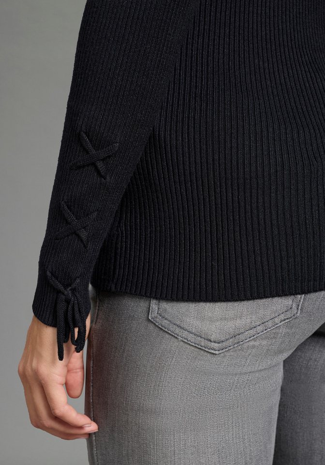 Melrose Strickpullover feminine Passform aus Rippe mit Schnürung – Bild 3 von 5