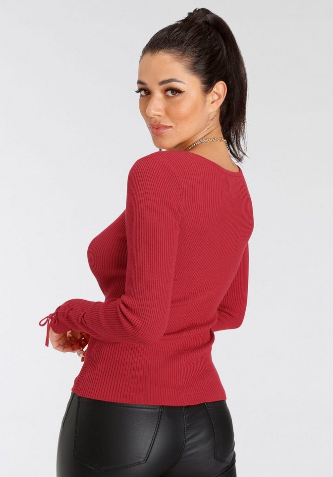 Melrose Strickpullover feminine Passform aus Rippe mit Schnürung – Bild 3 von 5