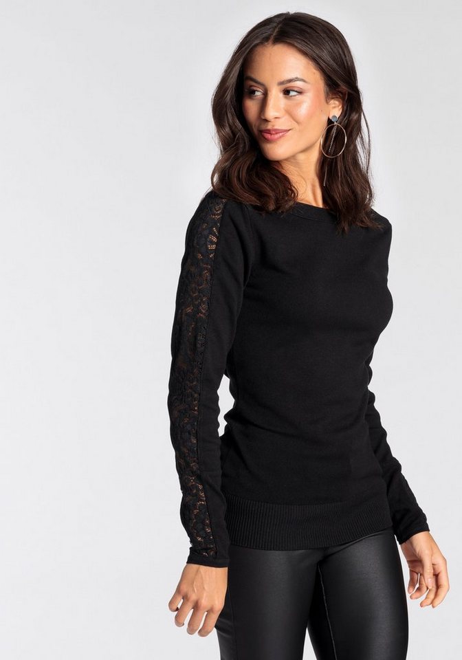 Melrose Strickpullover mit U-Boot Ausschnitt und Spitzenärmeln – Bild 2 von 5