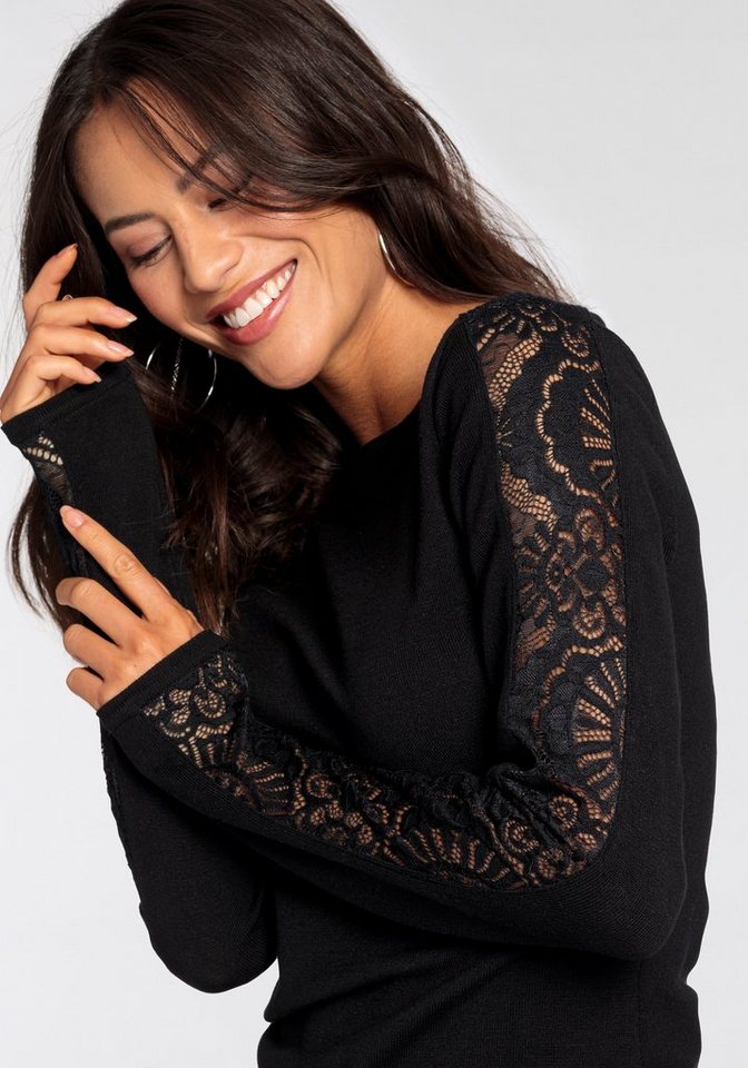 Melrose Strickpullover mit U-Boot Ausschnitt und Spitzenärmeln – Bild 3 von 5