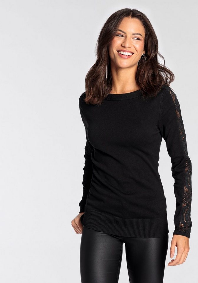Melrose Strickpullover mit U-Boot Ausschnitt und Spitzenärmeln – Bild 4 von 5