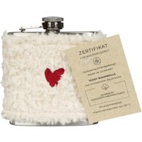 Flachmann "Seppl" mit Bezug aus Bio-Baumwolle, weiß, mit Herz bestickt, 6oz