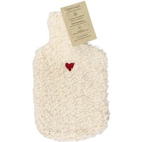 Wärmflasche "Melly" mit Bezug aus Bio-Baumwolle, weiß, mit Herz bestickt, 0,8 l