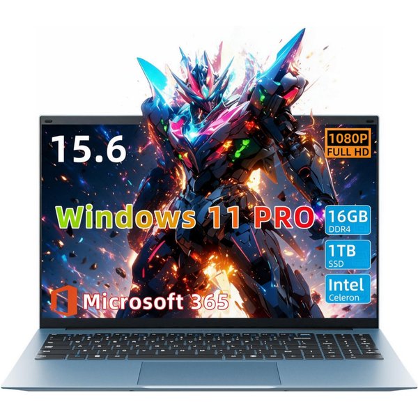 MENGHU 15,6 Zoll Laptop Windows 11 Pro 16GB RAM 1TB SSD – inkl. Microsoft 365 Notebook (Intel® Celeron® N5100 N5100, 16 GB, 1024 GB SSD)