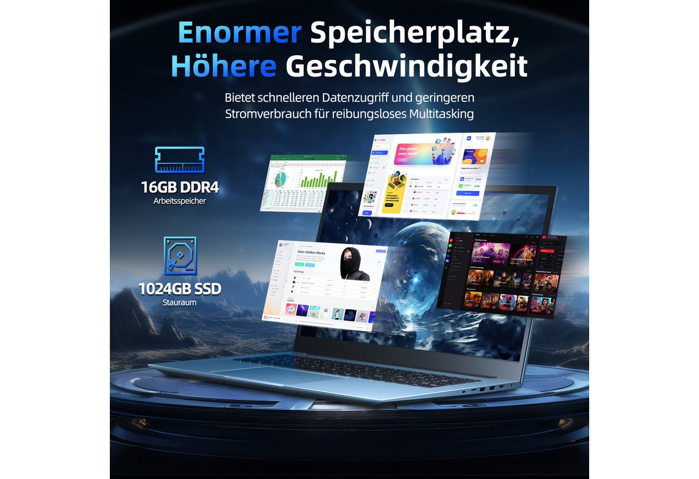 MENGHU 16GB RAM 1TB SSD 15,6 Zoll Laptop Win11 PRO Microsoft 365 erweitterbar Notebook (Intel Celeron N5100, 16 GB, 1024 GB SSD) – Bild 5 von 5
