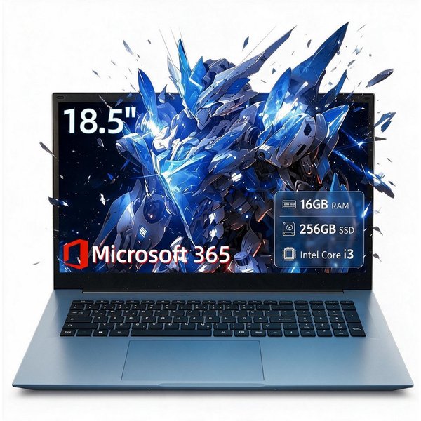 MENGHU 18,5″ Laptop, Intel i3, 16GB RAM, 256GB SSD erweiterbar, Microsoft 365 Notebook (Intel® Core™ i3‑10100Y, Intel® UHD Graphics 615, 16 GB, 256 GB SSD)