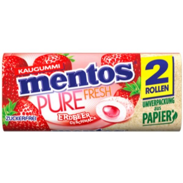 MENTOS Süßigkeit, mentos Pure Fresh Duo Erdbeere zuckerfrei mit flüssigem Kern 31g