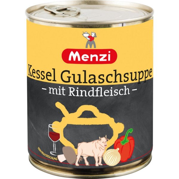 Menzi Fertiggericht, Menzi Kessel Gulaschsuppe mit Rindfleisch typisch ungarisch 800ml