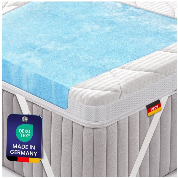 Meos, Topper Gel-Schaum Topper (8 cm) für Matratzen und Boxspringbetten, 8 cm hoch, Gelschaum, 8 cm hoch, Gelschaum, Made in Germany, Waschbarer Bezug, Atmungsa