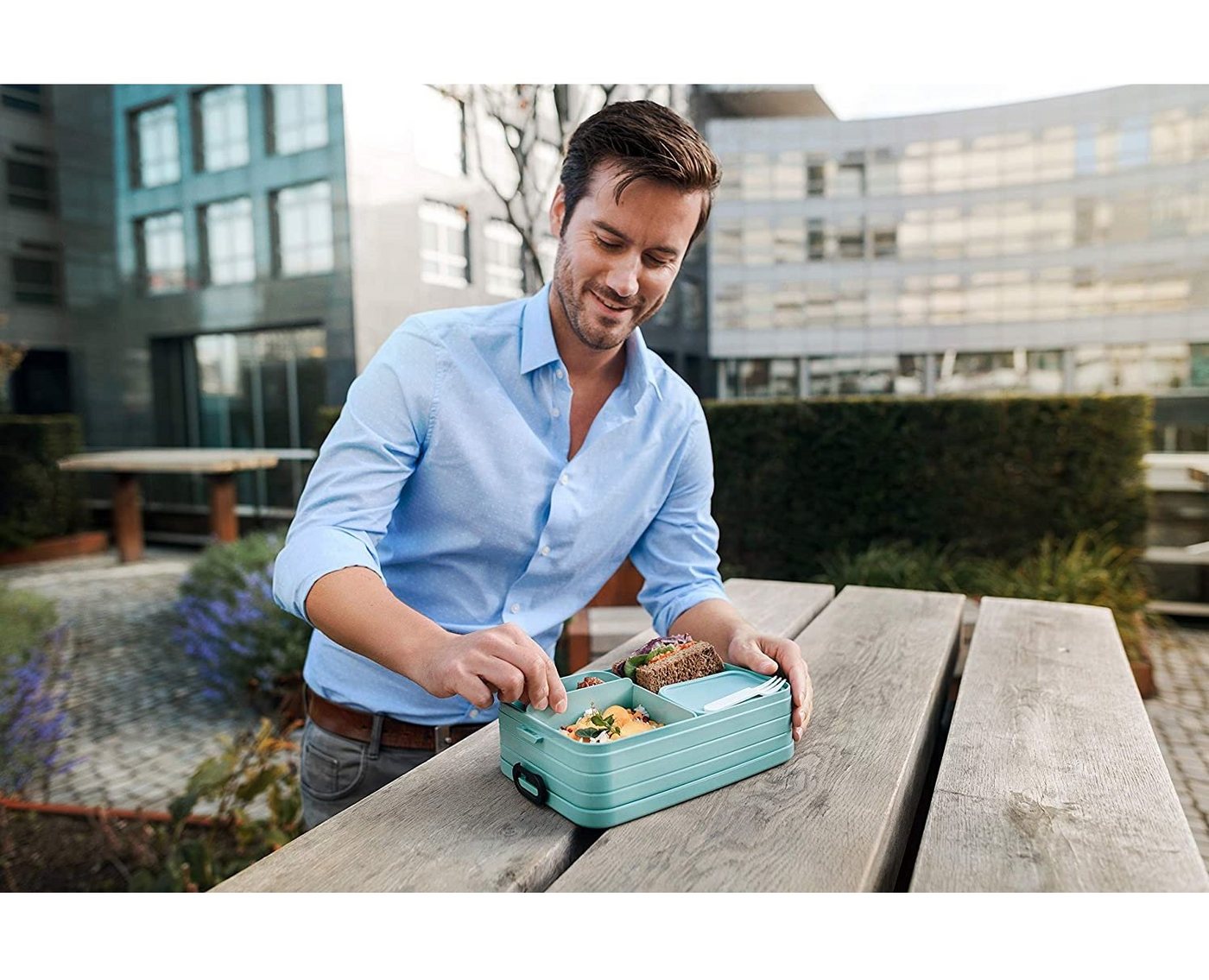 Mepal Lunchbox Bento-Lunchbox Take A Break, 1500 ml, bis zu 8 Butterbrote, Polypropylen, Mit Fächern, Old Nordic Blue, große Brotdose – Bild 4 von 4