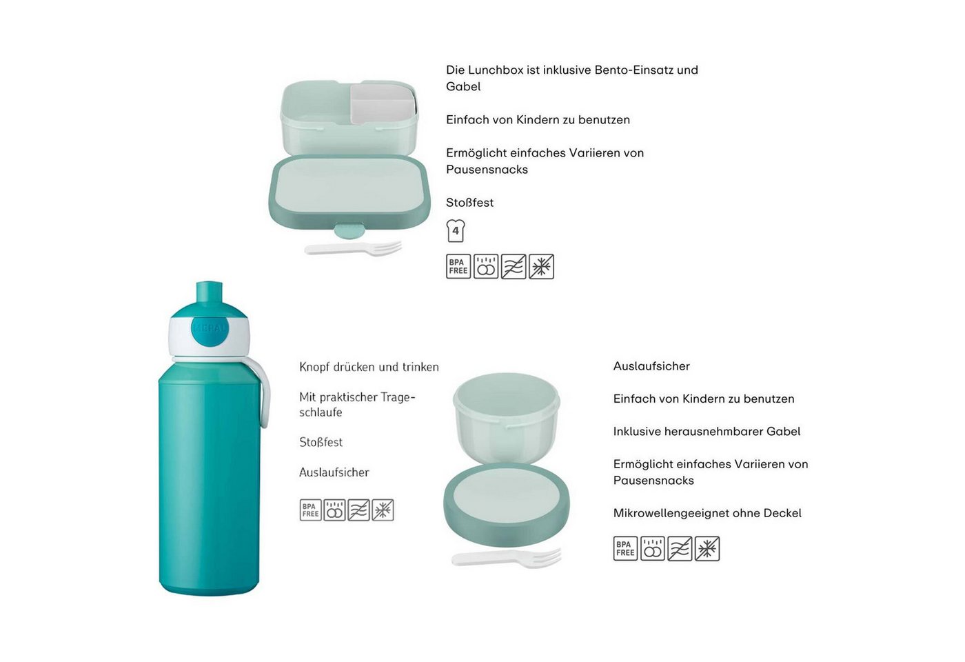 Mepal Lunchbox Campus Lunchset 3-tlg., Acrylnitril-Butadien-Styrol (ABS), (3-tlg) – Bild 2 von 5