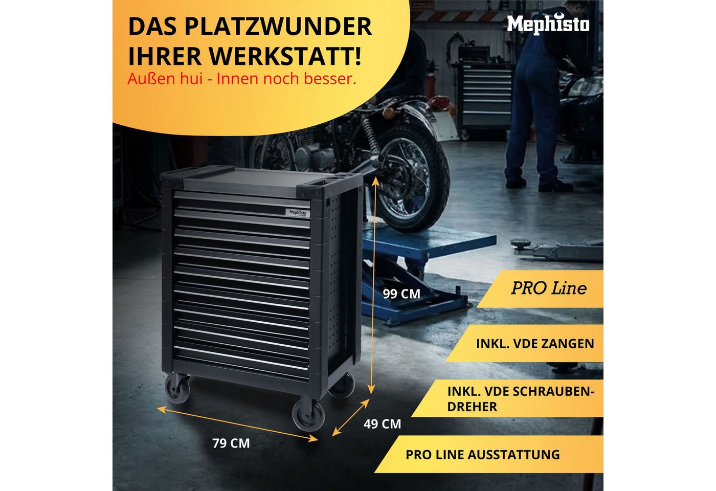 Mephisto-Tools Werkzeugwagen, (fertig montiert und bestückt), Werkzeug aus Chrom Vanadium Stahl, seitlich genormte Lochwand – Bild 4 von 5