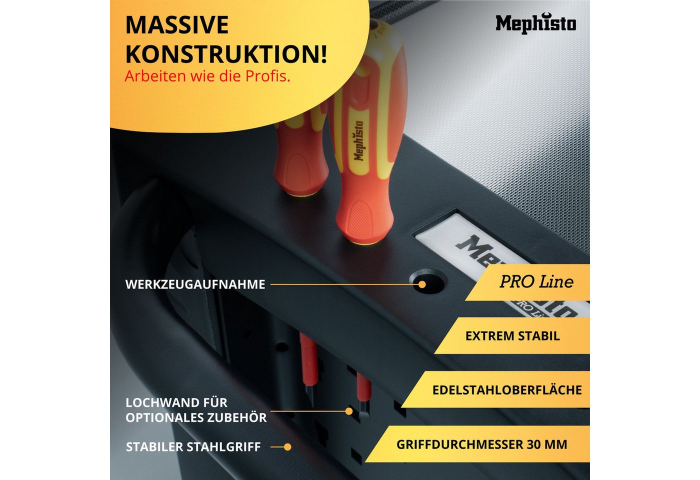 Mephisto-Tools Werkzeugwagen, (fertig montiert und bestückt), Werkzeug aus Chrom Vanadium Stahl, seitlich genormte Lochwand – Bild 5 von 5