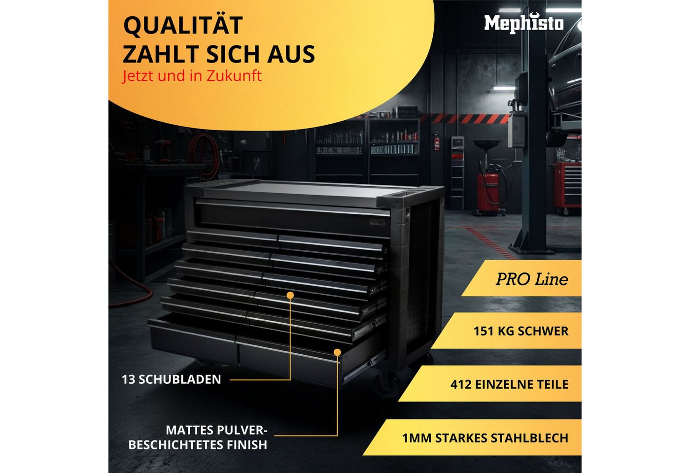 Mephisto-Tools Werkzeugwagen, (umfangreich bestückt), 13 abschließbare Schubladen, Werkzeug ist aus hochwertigem CRV – Bild 2 von 5