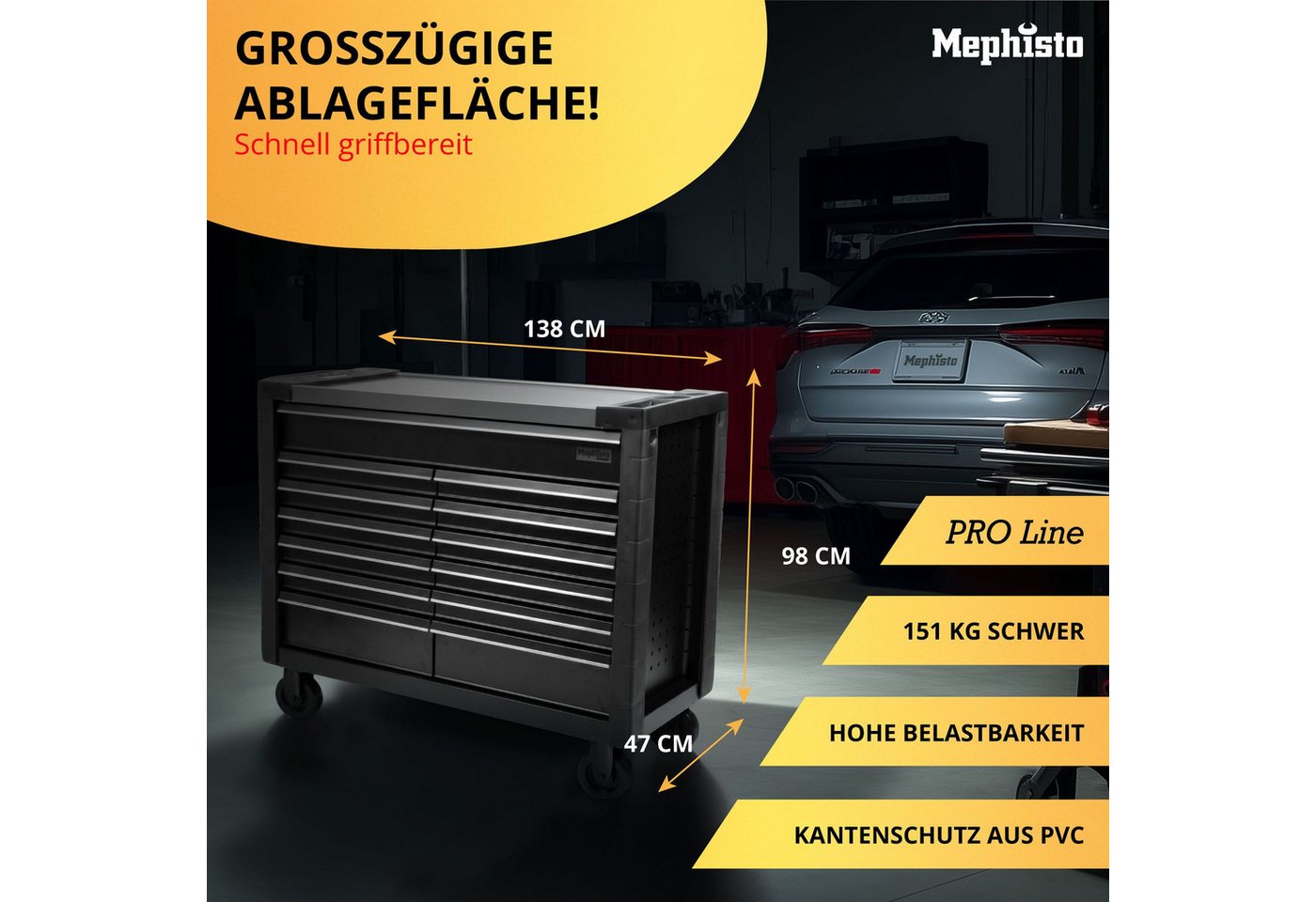 Mephisto-Tools Werkzeugwagen, (umfangreich bestückt), 13 abschließbare Schubladen, Werkzeug ist aus hochwertigem CRV – Bild 3 von 5