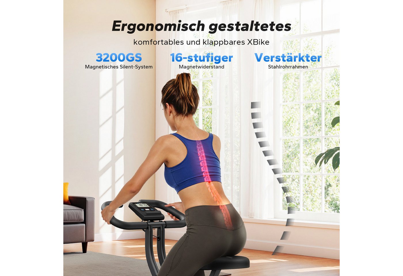 MERACH Heimtrainer Fahrrad klappbar, mit leiser 16-stufiger Magnetbremse (Indoor Cycling Bike mit LCD-Display & praktischer Tablethalterung, platzsparend faltba – Bild 2 von 5