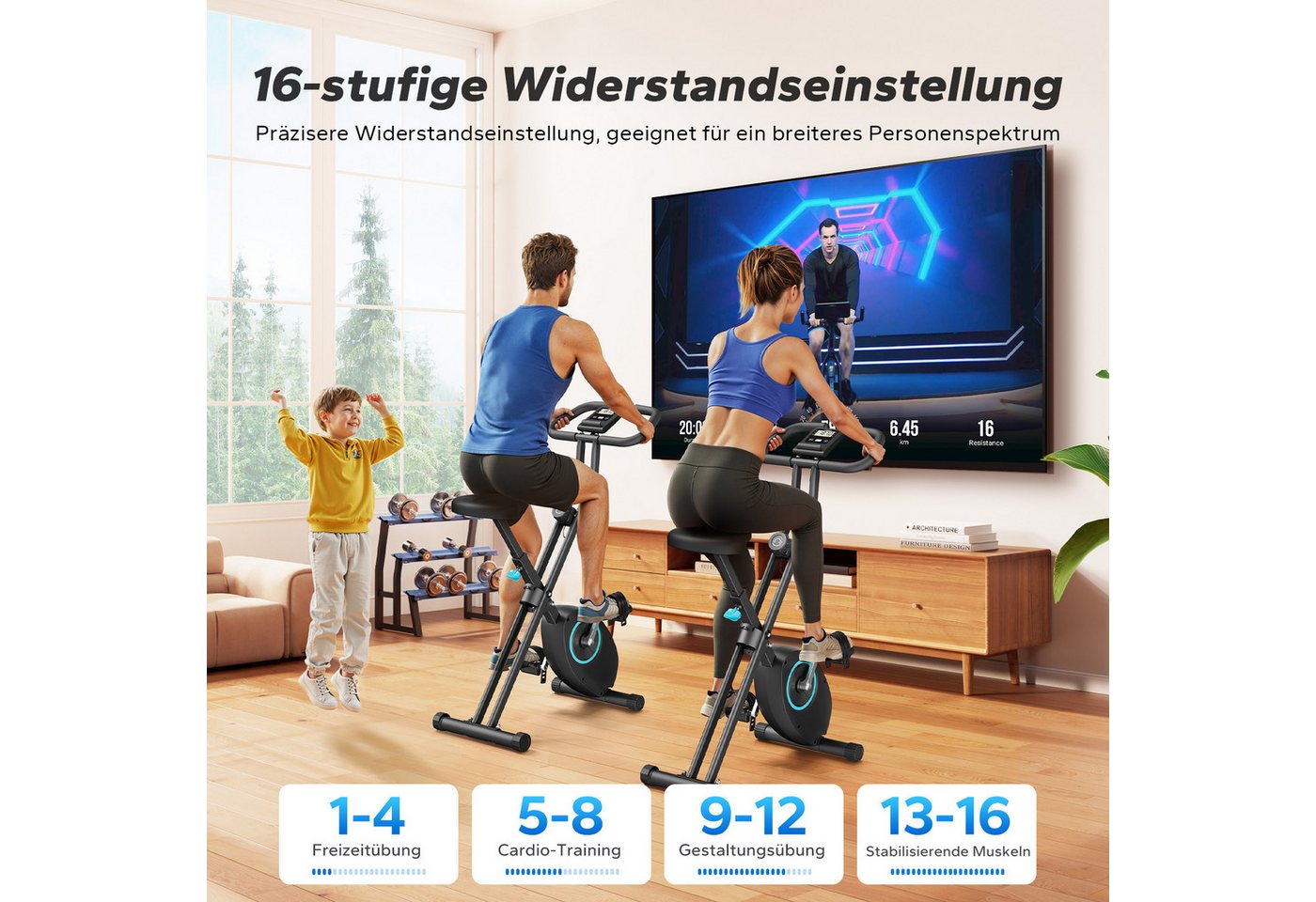 MERACH Heimtrainer Fahrrad klappbar, mit leiser 16-stufiger Magnetbremse (Indoor Cycling Bike mit LCD-Display & praktischer Tablethalterung, platzsparend faltba – Bild 4 von 5