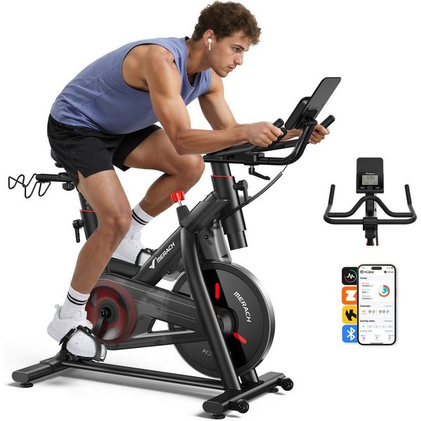 MERACH Heimtrainer mit 10kg Schwungrad, APP & bis 158kg für Profi Training (Fitnessbike mit 16 Widerstandsstufen und leisem Magnetbremssystem, 1-tlg., Speedbike