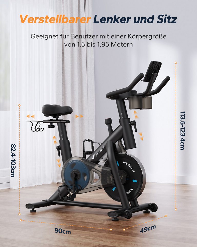 MERACH Heimtrainer mit verstellbarem Widerstand, leise mit LED-Monitor (Leises Bremsbelag/Hometrainer Fahrrad, 1-tlg., mit Verbessertem LCD-Monitor, Hantelrack, – Bild 2 von 5