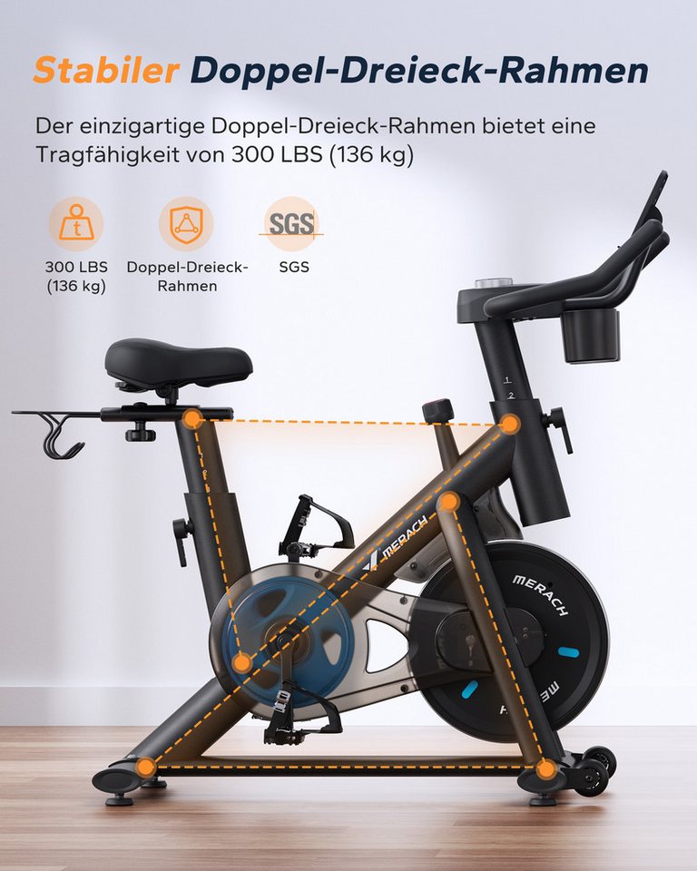 MERACH Heimtrainer mit verstellbarem Widerstand, leise mit LED-Monitor (Leises Bremsbelag/Hometrainer Fahrrad, 1-tlg., mit Verbessertem LCD-Monitor, Hantelrack, – Bild 3 von 5