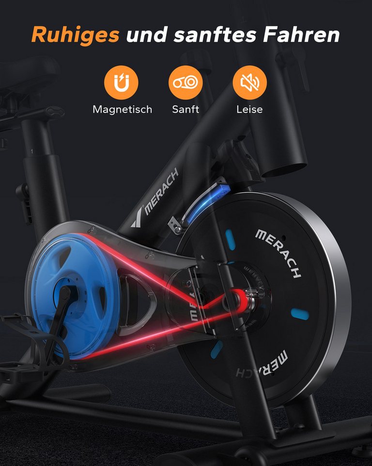 MERACH Heimtrainer mit verstellbarem Widerstand, leise mit LED-Monitor (Leises Bremsbelag/Hometrainer Fahrrad, 1-tlg., mit Verbessertem LCD-Monitor, Hantelrack, – Bild 4 von 5