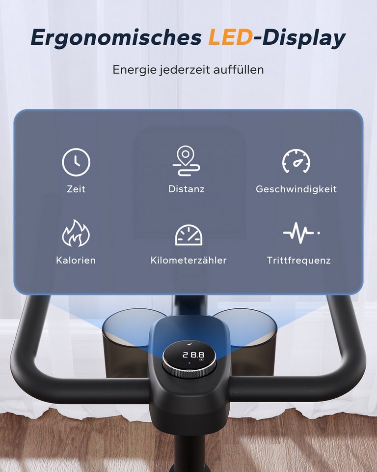 MERACH Heimtrainer mit verstellbarem Widerstand, leise mit LED-Monitor (Leises Bremsbelag/Hometrainer Fahrrad, 1-tlg., mit Verbessertem LCD-Monitor, Hantelrack, – Bild 5 von 5