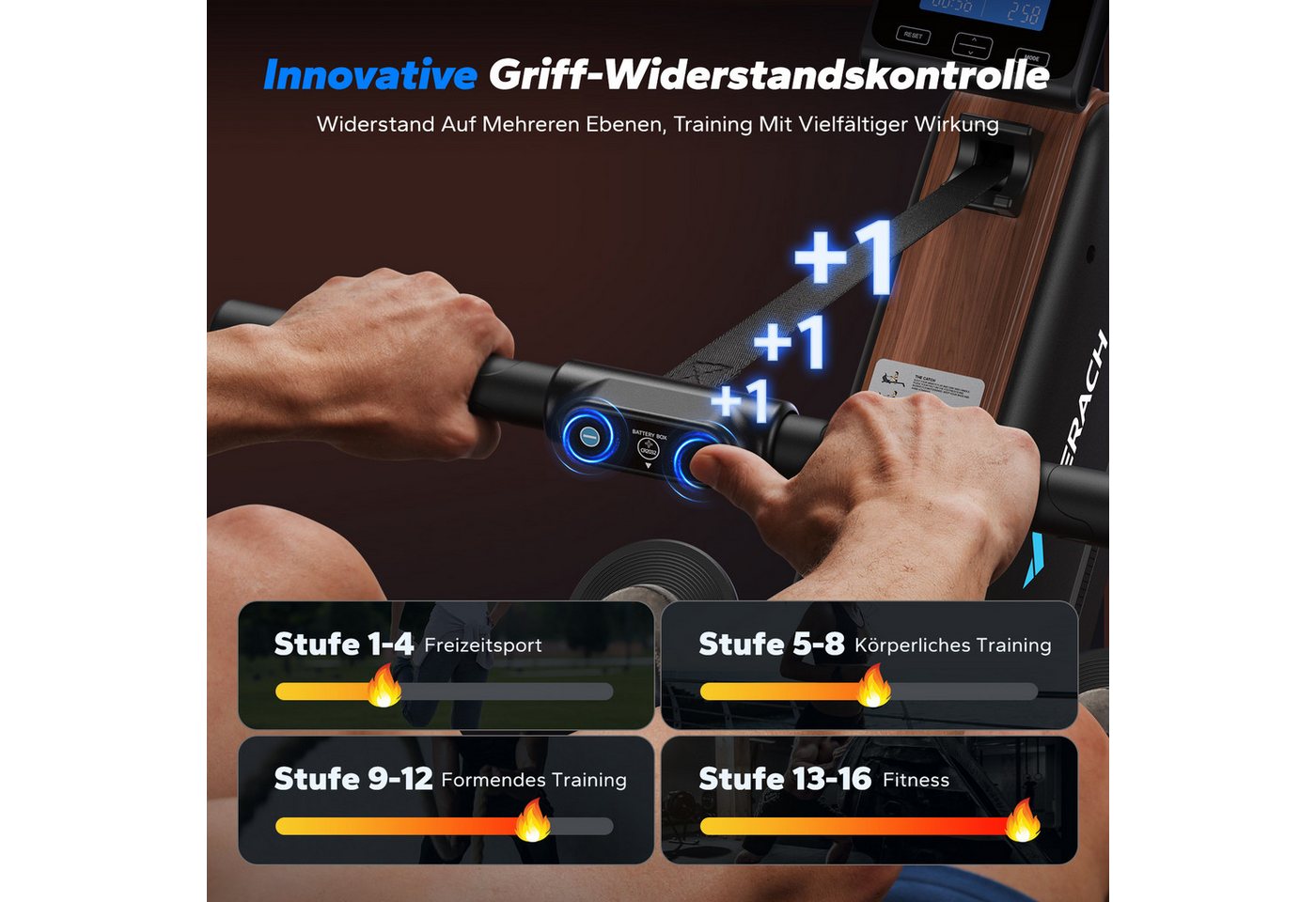 MERACH Rudergerät klappbar, Magnet-Widerstand mit verlängerter Schiene (16 Stufigem Magnetrudergerät, mit Bluetooth Monitor, mit Verstellbarer Tablethalterung,  – Bild 3 von 5