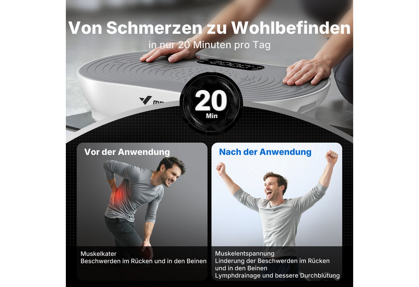 MERACH Vibrationsplatte leise und Kompakte Vibrationsplatte mit LED-Display, 150 W, 99 Intensitätsstufen, (1 tlg), mit Fernbedienung, für Ganzkörpertraining zu  – Bild 5 von 5