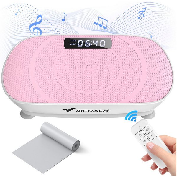 MERACH Vibrationsplatte mit Bluetooth, Widerstandsband, Ganzkörper Sportgerät, 10 Intensitätsstufen, LED-Display, für Gewichtsverlust, Formung, Training Bauch B