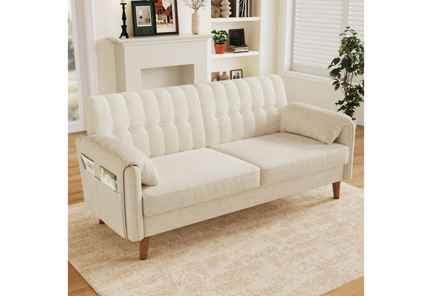 Merax 2-Sitzer aus Chenille, modernes Couch Polstersofa mit dicker Sitzfläche, 1 Teile, Sofa mit Rückenlehne, Armlehnenkissen & Seitentaschen, Massivholzbeine – Bild 3 von 5