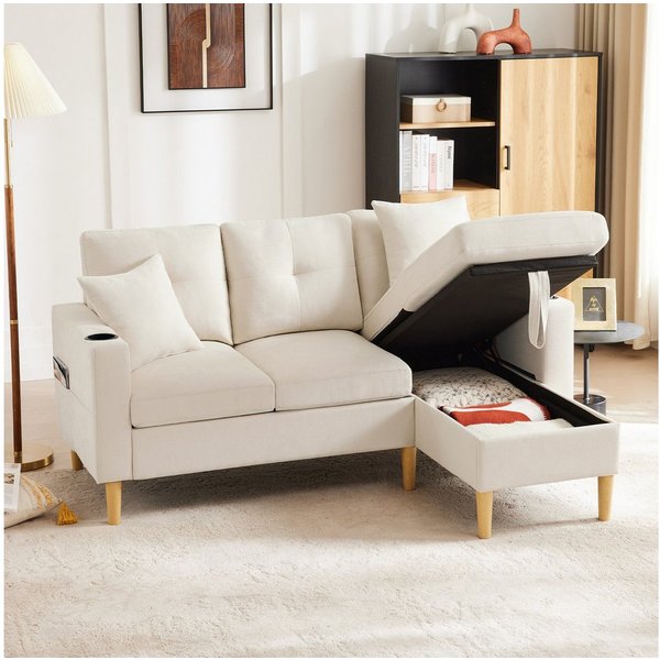 Merax 3-Sitzer Ecksofa Eckcouch in L-Form Eckgarnitur, L-förmiges Sofa aus Baumwoll- und Leinenstoff, 175*129*90cm 1 Teile, 3-Sitzer-Sofa mit integriertem Staur