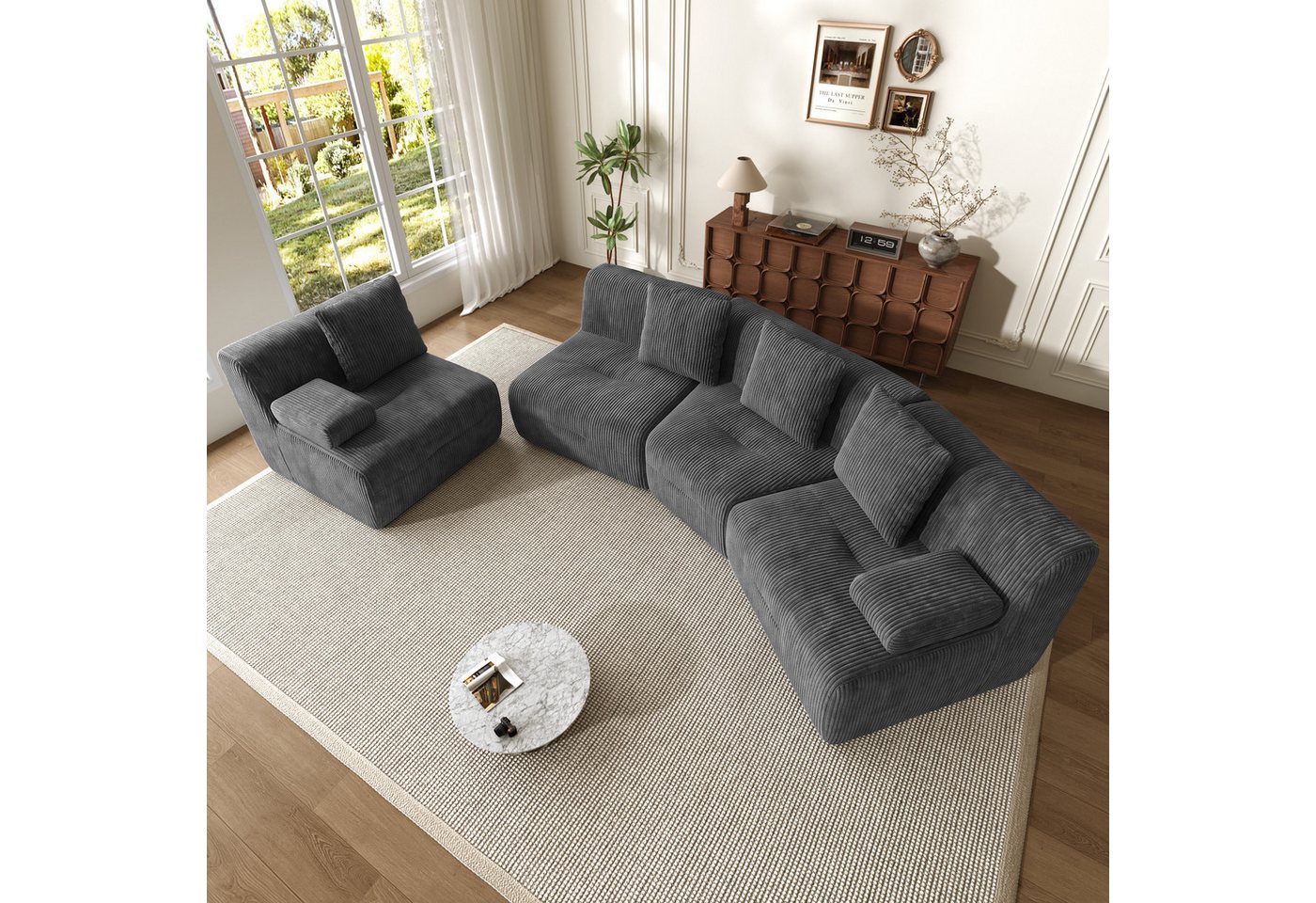 Merax 4-Sitzer Modulsofa aus Cordstoff, 4 frei kombinierbare Sitzmodule, Schlafsofa, Couch 311×90×65cm 1 Teile, weiches Sofa mit guter Rückfederung, Kompression – Bild 2 von 5