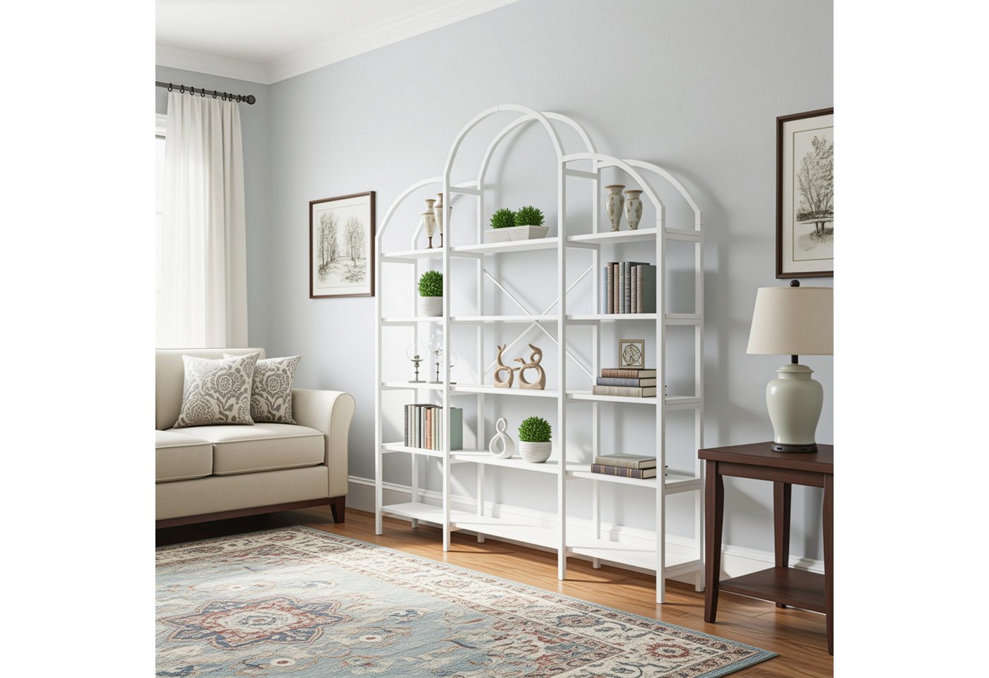 Merax Bücherregal Vitrine 190 cm, Wolkenform Modernes Standregal, 1-tlg., mit 5 Schichten Stauraum, für Wohnzimmer Büro, Metall – Bild 2 von 5