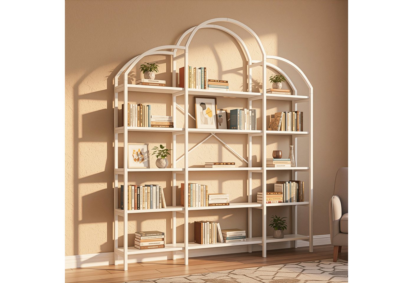 Merax Bücherregal Vitrine 190 cm, Wolkenform Modernes Standregal, 1-tlg., mit 5 Schichten Stauraum, für Wohnzimmer Büro, Metall – Bild 3 von 5