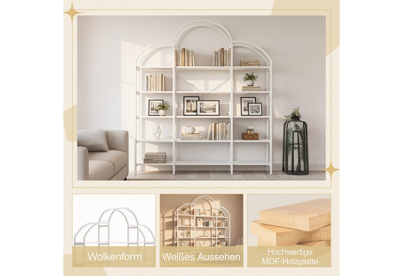 Merax Bücherregal Vitrine 190 cm, Wolkenform Modernes Standregal, 1-tlg., mit 5 Schichten Stauraum, für Wohnzimmer Büro, Metall – Bild 4 von 5