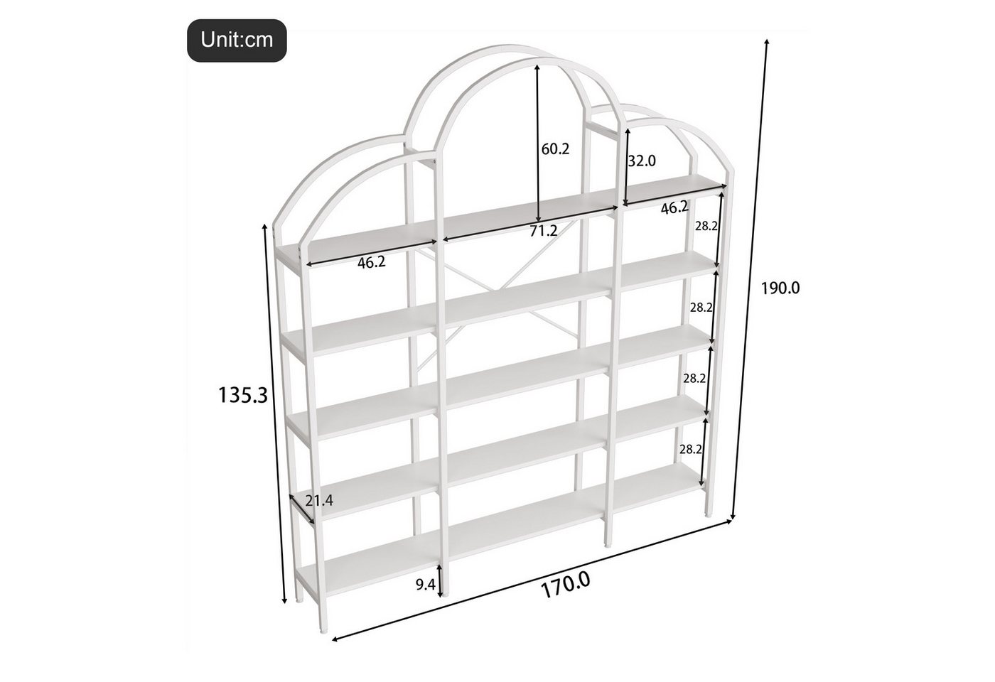 Merax Bücherregal Vitrine 190 cm, Wolkenform Modernes Standregal, 1-tlg., mit 5 Schichten Stauraum, für Wohnzimmer Büro, Metall – Bild 5 von 5