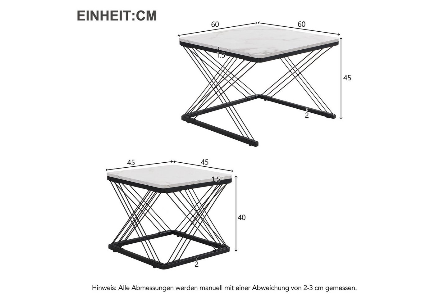 Merax Couchtisch, Set mit Stahlrahmen, Beistelltisch Hochglanz Marmoroptik, Satztisch – Bild 5 von 5