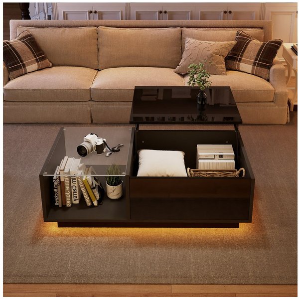 Merax Couchtisch höhenverstellbar Sofatisch mit Hebefunktion und Stauraum (1-St., 100x50x (33-46.5) cm), Beistelltisch Wohnzimmertisch mit Hochglanz-Oberfläche 