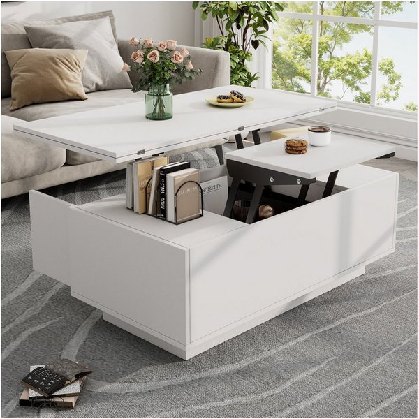 Merax Couchtisch Höhenverstellbarer Kaffeetisch mit Verstecktem Stauraum und Ablage (1-St., 100x50x43cm), Ausziehbarer Wohnzimmertisch Sofatisch für Wohnzimmer