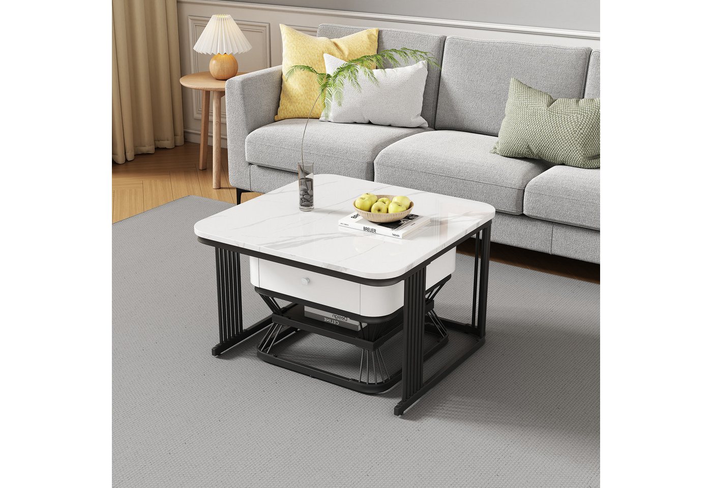 Merax Couchtisch im Marmoroptik mit Metallrahmen (2er Set) – Bild 4 von 5