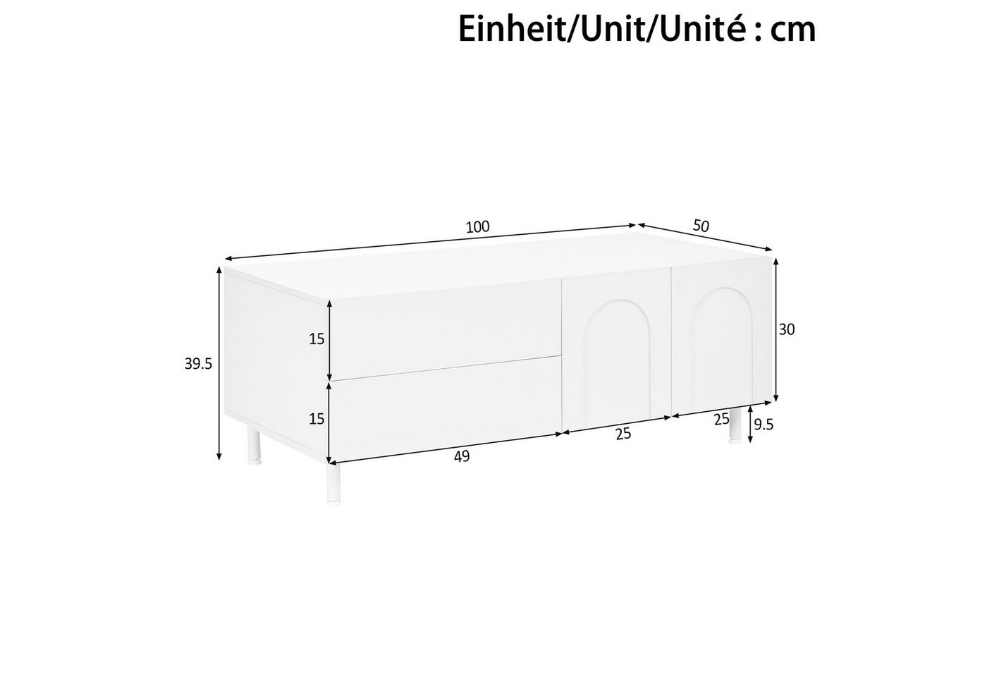 Merax Couchtisch mit 2 Schubladen, 2 Türen & Stahlrohr-Füßen (Beistelltisch Aufbewahrungstisch, 1-St., 100 L x 50 B x 39,5 H cm), Wohnzimmertisch mit Bogen-Desi – Bild 5 von 5